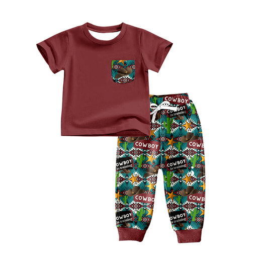 (Pre-order)BSPO0264 Cowboy Aztec Print Boys Western Clothes Set