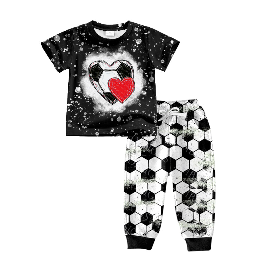 (Pre-order)BSPO0293  Soccer Heart Print Boys Valentine's Cothes Set