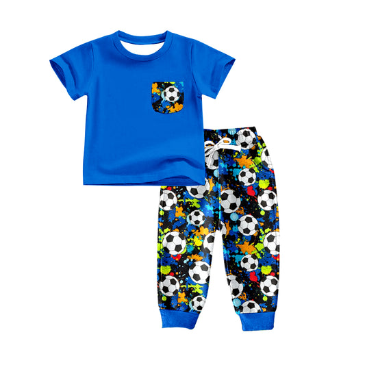 (Pre-order)BSPO0299 Blue Pocket Top Soccer Pants Boys Clothes Set