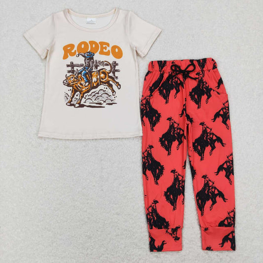BSPO0307 Rodeo Print Red Pants Boys Western Clothes Set
