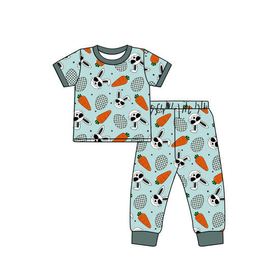 (Pre-order)BSPO0319 Bunny Carrot Print Boys Easter Pajamas Clothes Set