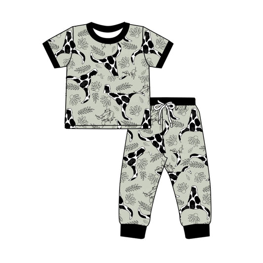 (Pre-order)BSPO0327 Cow Skull Print Boys Pajamas Clothes Set