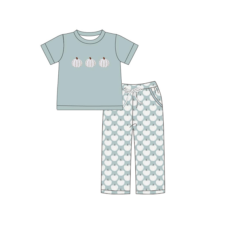 (Pre-order)BSPO0369 Grey Pumpkin Top Pants Boys Fall Clothes Set