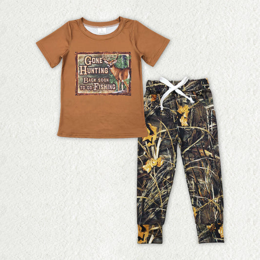 BSPO0377  Dear Brown Top Branch Camo Pants Boys Clothes Set