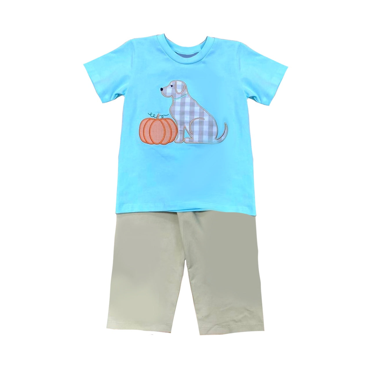 (Pre-order)BSPO0397 Dog Pumpkin Blue Top Pants Boys Fall Clothes Set