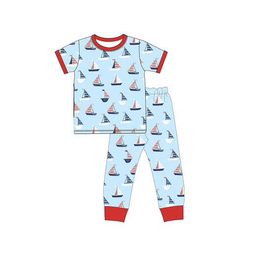 (Pre-order)BSPO0401 Sailboat Print Boys Pajamas Clothes Set