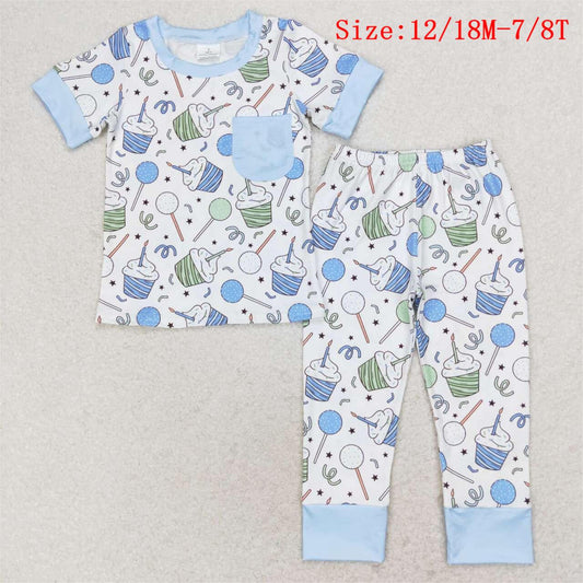 BSPO0410 Cake Lollipop Print Boys Birthday Pajamas Clothes Set