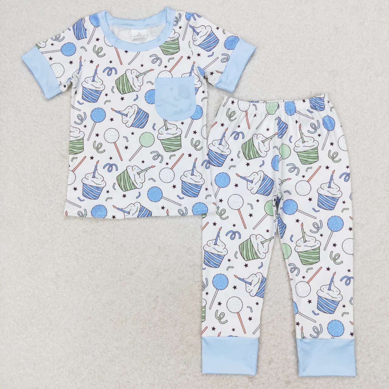 BSPO0410 Cake Lollipop Print Boys Birthday Pajamas Clothes Set