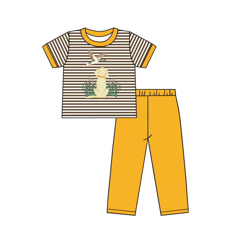 (Pre-order)BSPO0430 Dog Duck Stripes Top Mustard Pants Boys Clothes Set