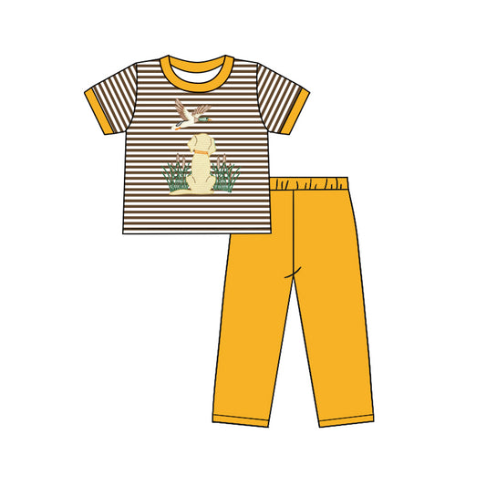 (Pre-order)BSPO0430 Dog Duck Stripes Top Mustard Pants Boys Clothes Set