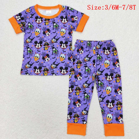 BSPO0434 Cartoon Mouse Purple Print Boys Halloween Pajamas Clothes Set