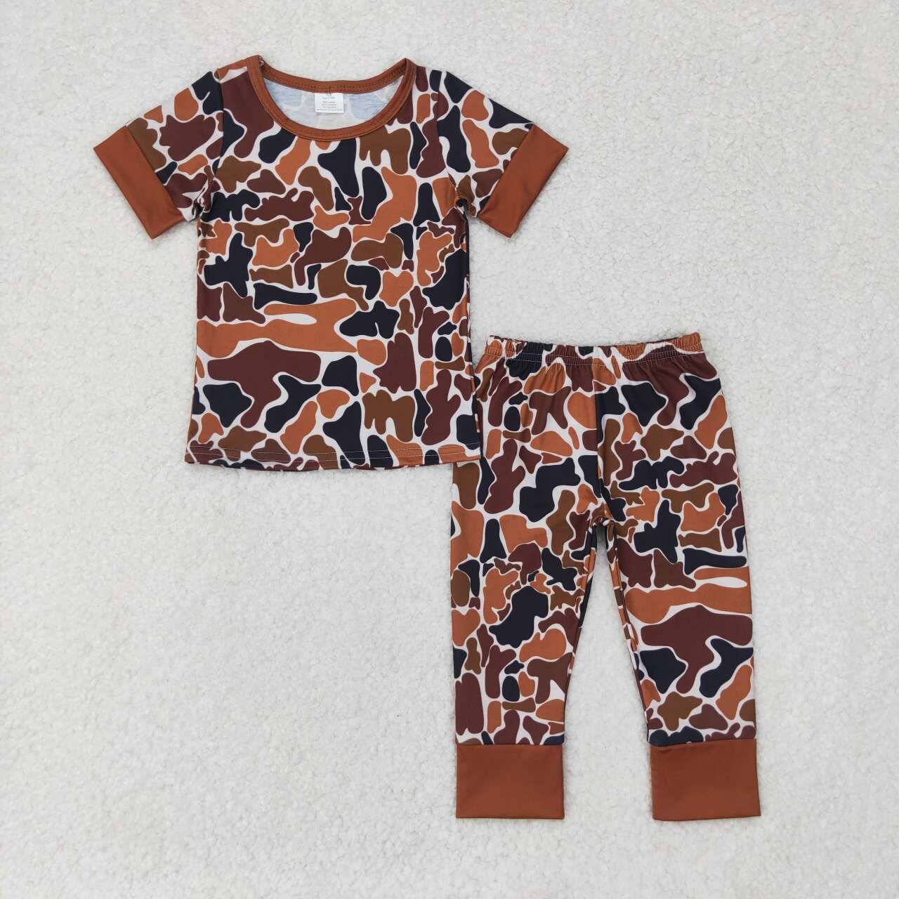 BSPO0439 Brown Camo Print Boys Bamboo Pajamas Clothes Set