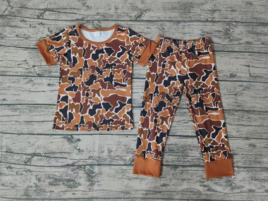 (Pre-order)BSPO0439 Brown Camo Print Boys Pajamas Clothes Set