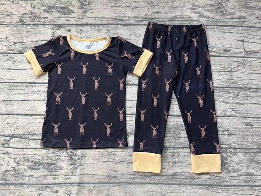 (Pre-order)BSPO0440 Camo Deer Black Print Boys Pajamas Clothes Set