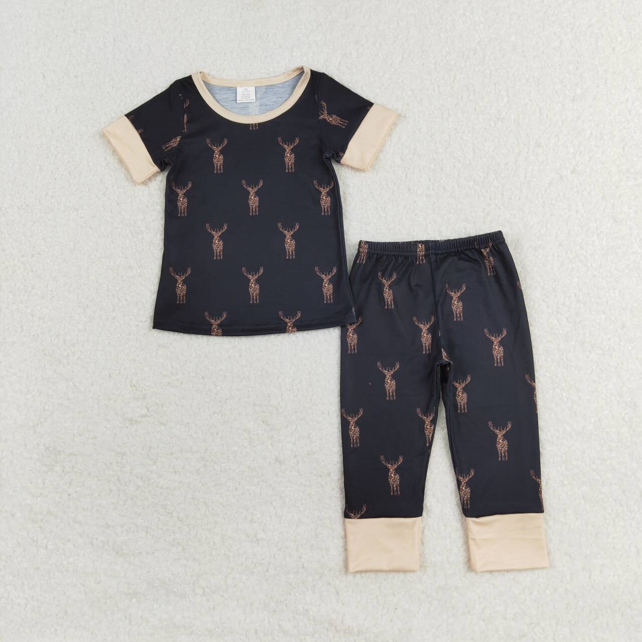 BSPO0440 Camo Deer Black Print Boys Bamboo Pajamas Clothes Set