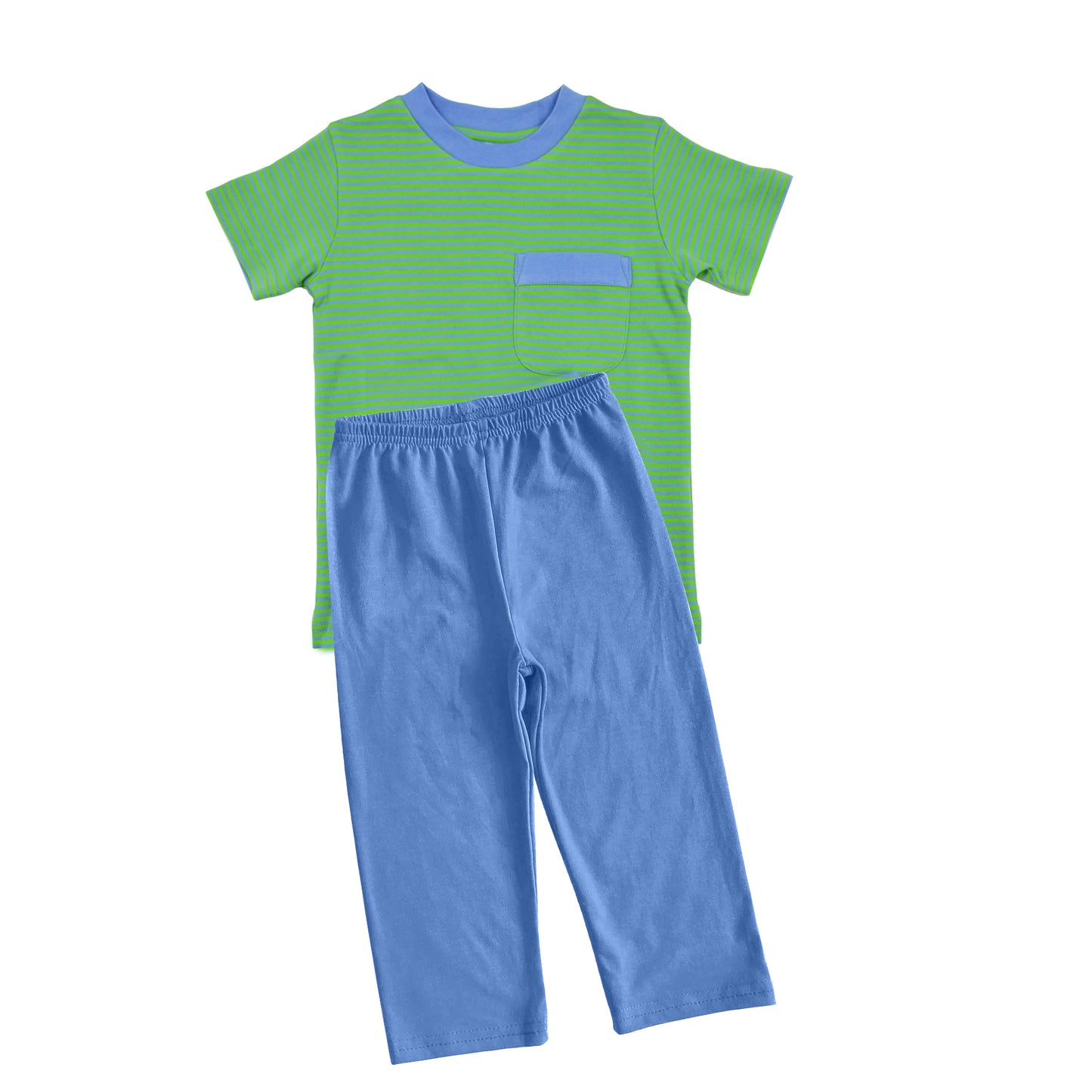 (Pre-order)BSPO0457 Pocket Stripes Top Blue Pants Boys Fall Clothes Set