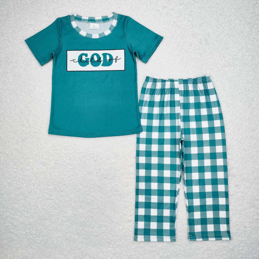 BSPO0462 Child of GOD Green Top Plaid Pants Boys Clothes Set