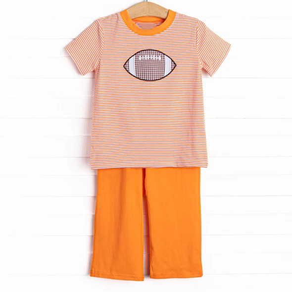 (Pre-order)BSPO0469 Football Stripes Top Orange Pants Boys Clothes Set