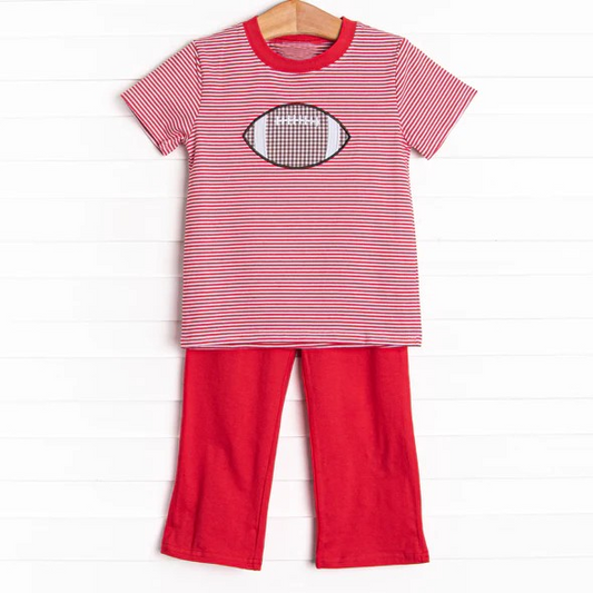 (Pre-order)BSPO0470 Football Stripes Top Red Pants Boys Clothes Set