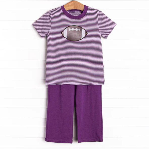 (Pre-order)BSPO0471 Football Stripes Top Purple Pants Boys Clothes Set