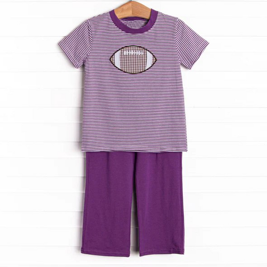 (Pre-order)BSPO0471 Football Stripes Top Purple Pants Boys Clothes Set