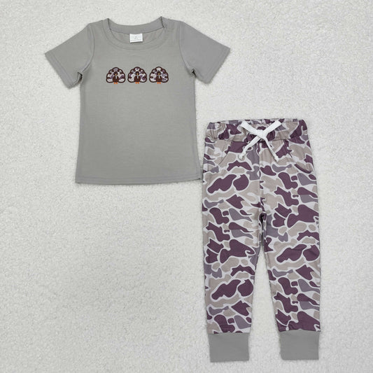 BSPO0482 Turkey Embroidery Top Camo Pants Boys Thanksgiving Clothes Set