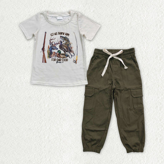 BSPO0485 Hunting Fishing Top Green Cargo Pants Boys Clothes Set