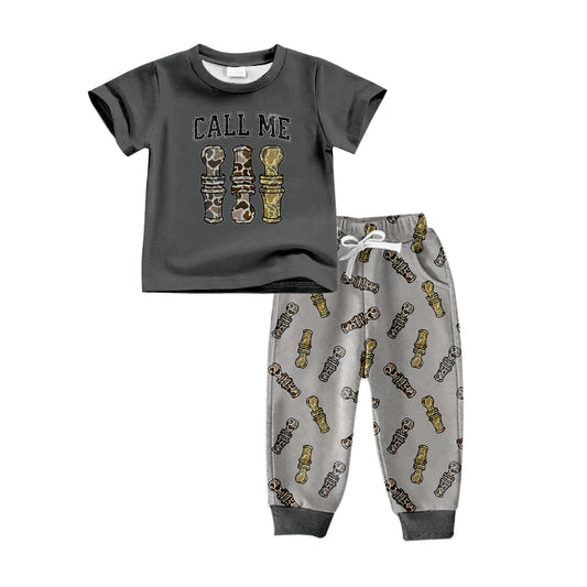 (Pre-order)BSPO0487 Duck Call Camo Gray Print Boys Clothes Set