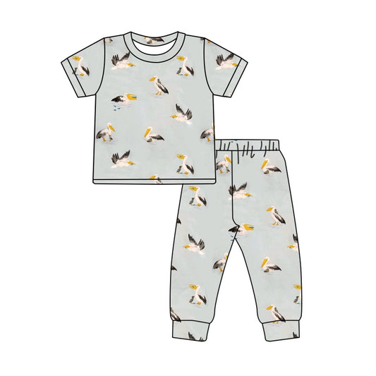 (Pre-order)BSPO0491 Cormorant Print Boys Pajamas Clothes Set