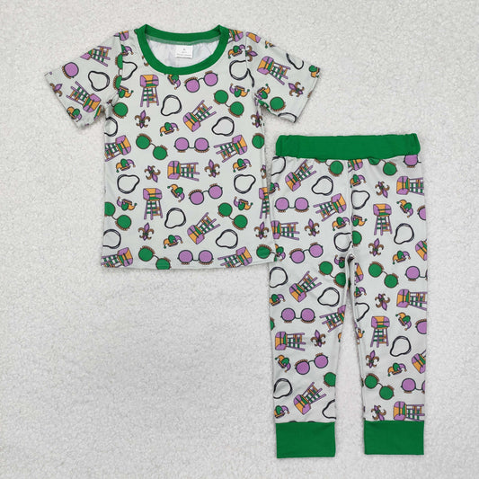 BSPO0495 Mardi Gras Green Print Boys Pajamas Clothes Set