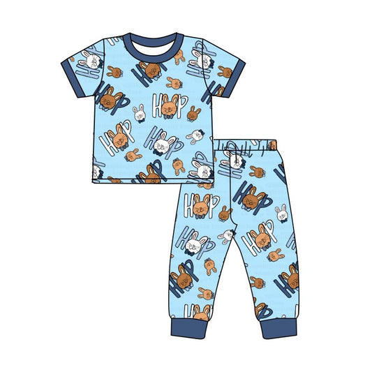(Pre-order)BSPO0496 HOP Bunny Blue Print Boys Easter Pajamas Clothes Set