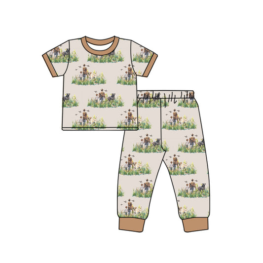 (Pre-order)BSPO0510 Go Hunting Dog Duck Print Boys Pajamas Clothes Set