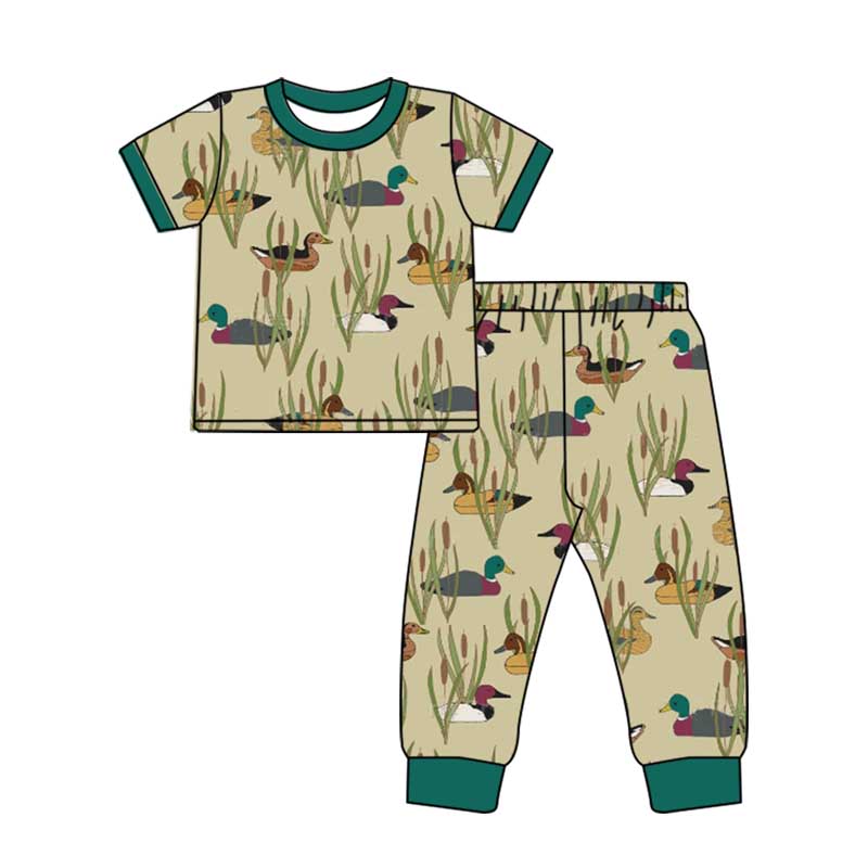 (Pre-order)BSPO0517 Duck Green Print Boys Pajamas Clothes Set