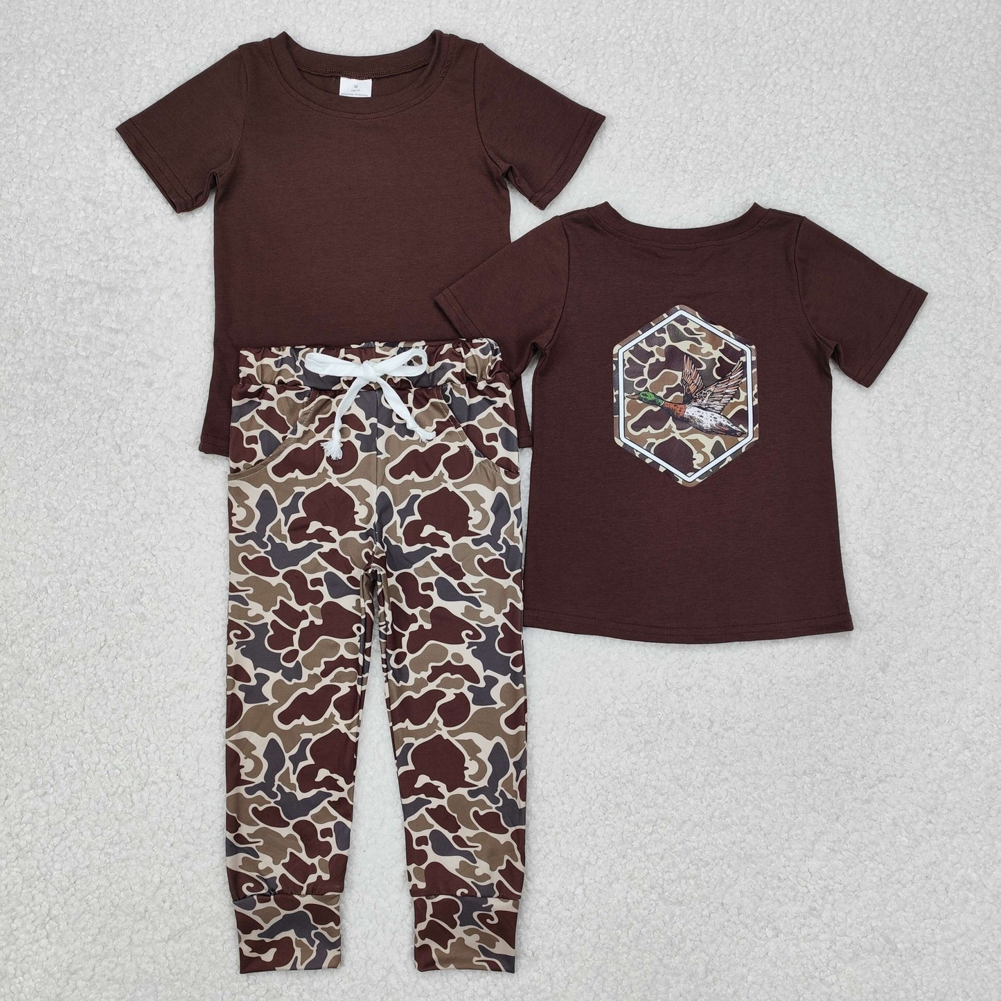 BSPO0525 Duck Vinyl Brown Top Camo Pants Boys Clothes Set