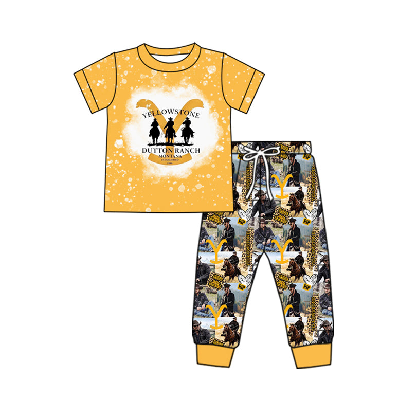 (Pre-order)BSPO0534 Yellowsto* Leopard Western Print Boys Clothes Set