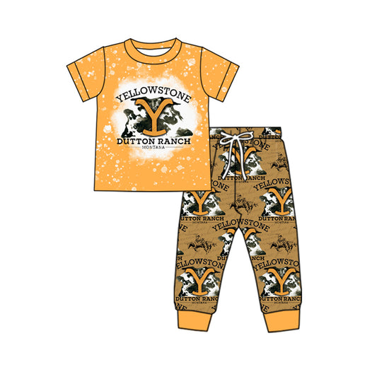 (Pre-order)BSPO0535 Yellowsto* Cowboy Western Print Boys Clothes Set