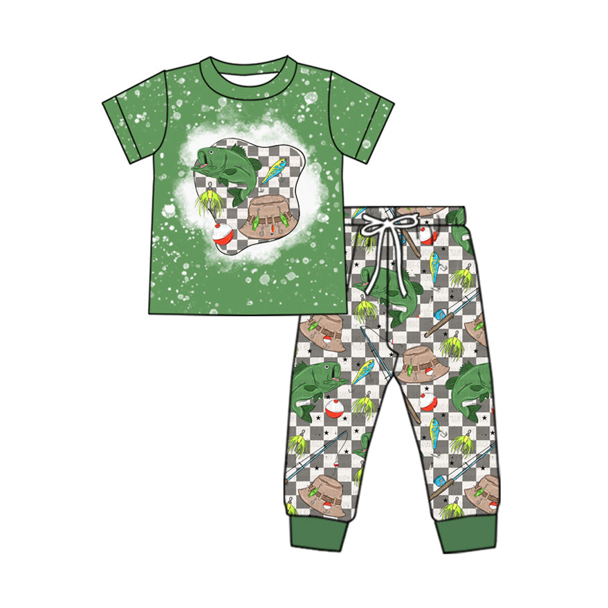 (Pre-order)BSPO0539 Fishing Plaid Print Boys Clothes Set
