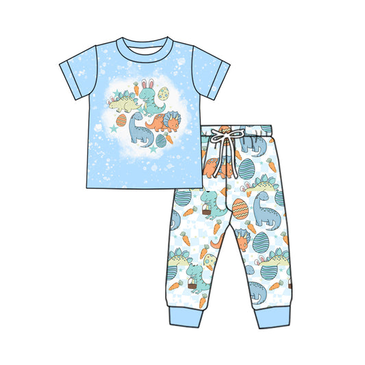 (Pre-order)BSPO0544 Dino Eggs Print Boys Easter Clothes Set