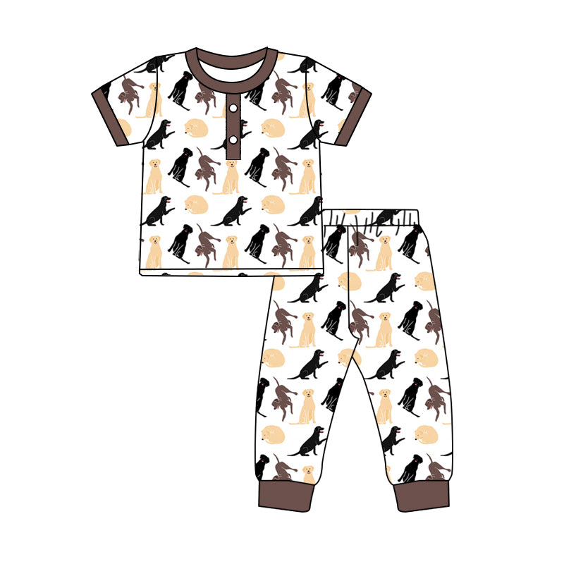 (Pre-order)BSPO0553 Dog Brown Print Boys Pajamas Clothes Set
