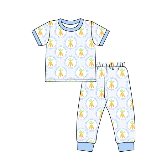 (Pre-order)BSPO0558 Carrot Blue Print Boys Easter Pajamas Clothes Set