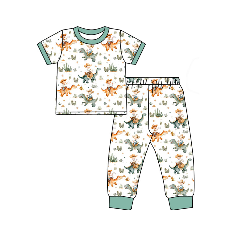 (Pre-order)BSPO0562 Cowboy Cactus Print Boys Pajamas Clothes Set