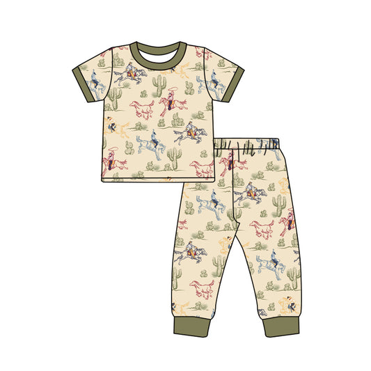(Pre-order)BSPO0564 Cowboy Cactus Western Print Boys Pajamas Clothes Set