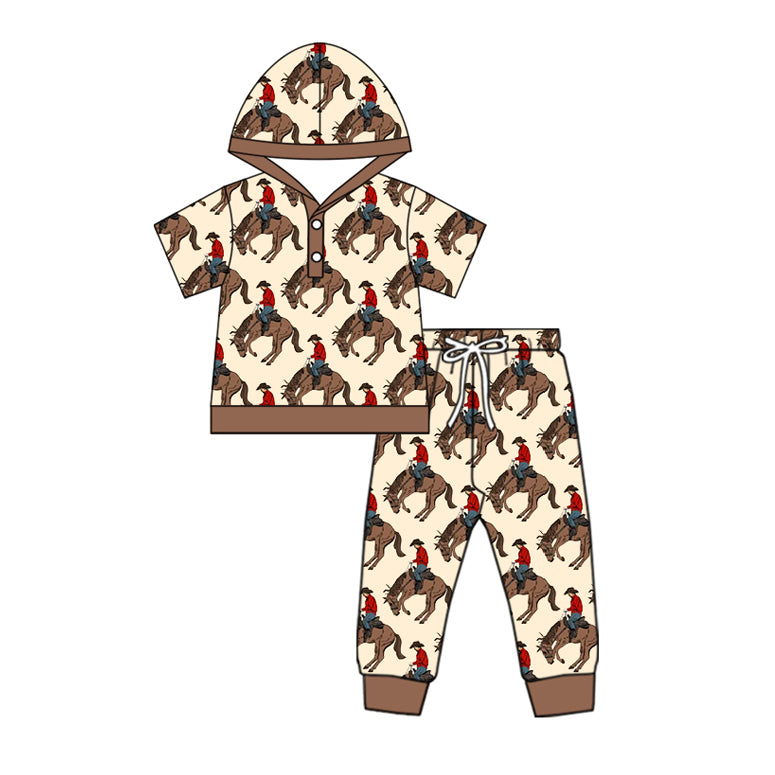 (Pre-order)BSPO0569 Rodeo Western Print Boys Hoodie Clothes Set