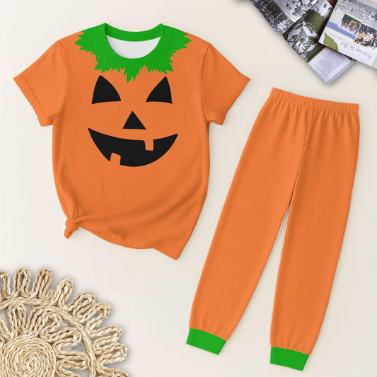 (Pre-order)BSPO0579 Pumpkin Face Top Orange Pants Boys Halloween Pajamas Clothes Set
