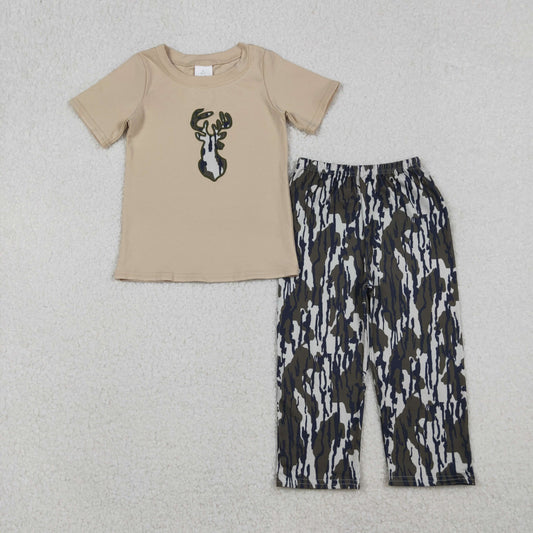 BSPO0582 Deer Embroidery Top Camo Pants Boys Hunting Clothes Set