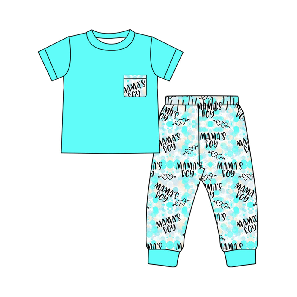 (Pre-order)BSPO0587 Blue Pocket Top MAMA'S BOY Pants Boys Clothes Set