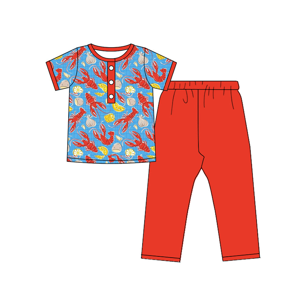 (Pre-order)BSPO0590 Crayfish Polo Top Red Pants Boys Clothes Set