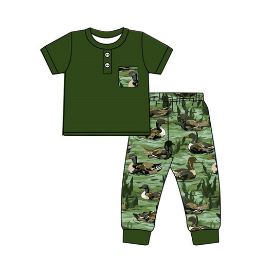 (Pre-order)BSPO0595 Green Pocket Top Duck Pants Boys Clothes Set