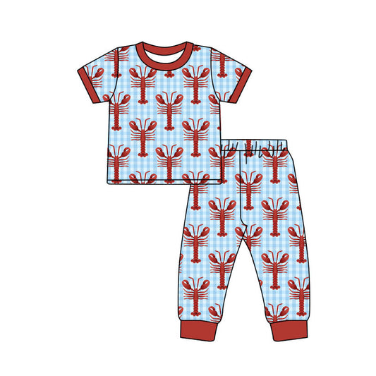 (Pre-order)BSPO0596  Crayfish Plaid Print Boys Pajamas Clothes Set