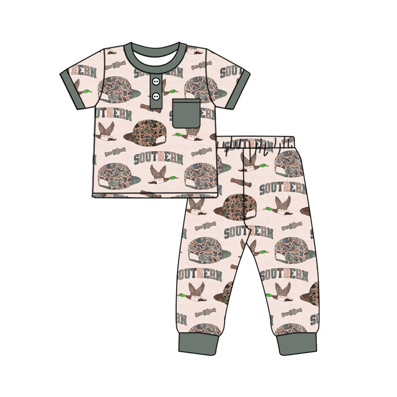(Pre-order)BSPO0597 Duck Camo SOUTHERN Pocket Top Pants Boys Clothes Set